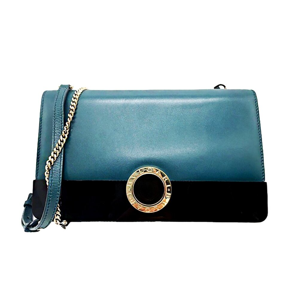 BVLGARI Green Leather Shoulder and Crossbody Bag with Chain Strap
